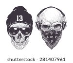 two dotwork skulls with modern...