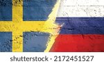 Sweden - Russia conflict. Dispute between Sweden  and Russia. Tensions between Russia and Swden.  Russian and Sweden flag facing each other