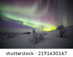 Northern lights in Pallas Yllastunturi National Park, Lapland, northern Finland