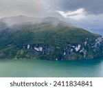 Small photo of Autumn landscape in Geiranger Fiord valley, south Norway in Europe