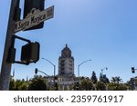 Small photo of Los Angeles, California, USA, June 21, 2022: Beverly Hills City Hall and Civic Center. Architect William Gage created the Spanish Renaissance building in typical government style of that era.