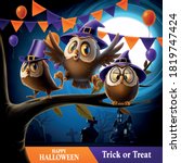 owls with wizard hat celebrate... | Shutterstock .eps vector #1819747424
