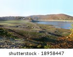 Small photo of Reservoir Edersee in Germany. Old ruins of the village Bringhausen that had been 1914 flooded. 230 people had to leave their homes. The photos was taken 2008 while low water, 23m under top water level