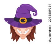 evil witch in a magic magic hat.... | Shutterstock .eps vector #2093809384