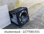 Small photo of St Leonards-on-Sea, East Sussex, United Kingdom - February 27th 2023: A Vibe Slick S12 subwoofer speaker enclosure dumped on the street