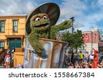 Small photo of Orlando, Florida. November 06, 2019. Oscar the Grouch in Sesame Street Party Parade at Seaworld 2.