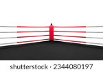 Small photo of Close up red corner in boxing ring isolated on white background