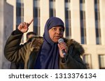 Small photo of Washington/USA – January 25, 2019 Marzieh Hashemi Iranian American journalist speaking at the U.S. Courthouse about her recent arrest and detention.