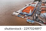 Small photo of Amazon River Landscape Ver-o-Peso Belem Para City Public Marketplace Ver o Peso Rive Fish Food Tourism Fishing Architecture Boats Fisherman Colonial Drone Aerial Rain Thunderstorm Culture Gastronomie