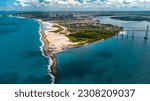 Small photo of Landscape Fortress Reis Magos Fort Colonial Natal Seaside Beach Sea River Rio Grande Norte Atlantic Ocean Nature Drone Aerial Blue Waves Trip Travel Vacation Tourism Coral Reef Tropical Sun RN Brazil