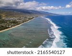 Small photo of Aerial view by drone of La plage de l'Hermitage, a white sand beach, it is located between Saint-Gilles-les-Bains and La Saline, Reunion Island