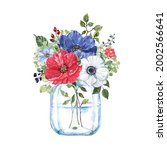 Watercolor Floral Bouquet In A...