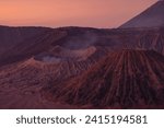 Small photo of Volcanic pipes with smoking volcano Gunung Bromo, Mt. Batok, Mt. Kursi, Mt. Gunung Semeru, National Park Bromo-Tengger-Semeru, Java, Indonesia