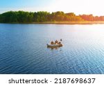 Fishermen Boat On Lake. Fishing ...