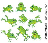 Set Of Nine Funny Frogs In...