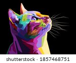 Colorful Cat Isolated On Black...