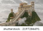 Fantasy 3D Illustration Palace on Mount Olympus