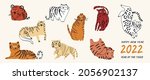cute tiger doodle vector set.... | Shutterstock .eps vector #2056902137