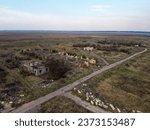 Small photo of Destroyed livestock farm in the north of Ukraine, aerial view. Dilapidated industrial buildings.