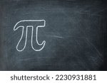 The Greek letter Pi is drawn in chalk on a blackboard with space for text
