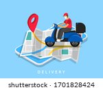 fast delivery. masked courier... | Shutterstock .eps vector #1701828424