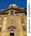 Small photo of Prague, Czech - 12.10.18: St. Francis of Assisi Church, Baroque style,1688, is in the Old Town next to Charles Bridge. It's the seat of the Knights of the Cross with the Red Star since 1252 till now.