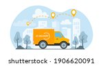 yellow delivery van ships a... | Shutterstock .eps vector #1906620091