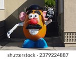 Small photo of San Francisco, 11 23 2010: Large-scale toy statue of Mr. Potato Head capturing the playful essence of Hasbro's brand. A nostalgic nod to childhood, this vibrant mascot evokes joyful memories