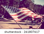 American Flag. 4th of July City Decoration. Vintage Grading.