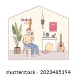 modern living room interior. a... | Shutterstock .eps vector #2023485194
