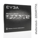 Small photo of Winneconne, WI - 6 August 2022: A package of EVGA supernova 1600 T2 1600 watt titanium power supply on an isolated background.