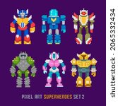 pixel art cartoon robots and 8... | Shutterstock .eps vector #2065332434