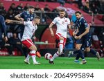 Small photo of WARSAW, POLAND - 9 OCTOBER, 2021: FIFA World Cup Qatar 2022 Qualifiers Match, Poland Vs San Marino 5:0, o.p: Karol Linetty, Mateusz Klich of Poland, Alessandro Golinucci, Mirko Palazzi of San Marino