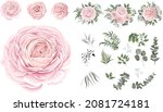 vector set of pink roses and... | Shutterstock .eps vector #2081724181