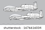 Northrop Grumman RQ-4B Global Hawk, MQ-4C Triton. Vector drawing of strategic reconnaissance drone. Side view. Image for illustration and infographics.
