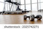 Small photo of dumbbells in the gym on the floor, the concept of proper nutrition and fitness, a place for the inscription