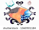 watercolor frame with royal... | Shutterstock . vector #1360501184