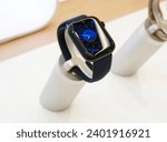 Small photo of Bangkok, Thailand, December 18, 2023 Apple Watch Series 9 and amazing ways to use it. without touching the screen with housing and strap Carbon neutral, available In general department stores