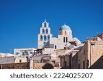 Small photo of Blue Dome - Saint Theodosia Church - Pyrgos Village, Santorini Island, Greece