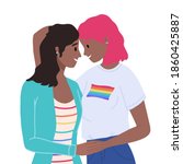 lesbian female couple hugging ... | Shutterstock .eps vector #1860425887