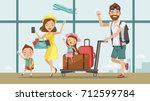 family travel. father  mother ... | Shutterstock .eps vector #712599784