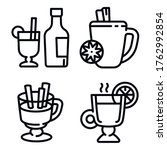 Mulled Wine Icons Set. Outline...