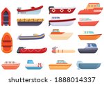 Rescue Boat Icon Set. Cartoon...