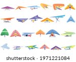 Hang Glider Icons Set. Cartoon...