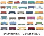 Train Freight Wagons Icons Set...