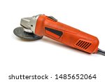 Small photo of Big powerful angle grinder with abrasive disk isolated on a white background. Angle grinders on a white background.