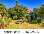 Small photo of Pretty traditional house and cozy patio on nice summer day in Margate ,Margate is a town on England’s southeast coast. It`s known for its sandy beach.July 1st 2022