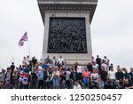 Small photo of London, UK, "Free Tommy Robinson" right wing demonstrators in Trafalgar Square, London amassed at the foot of Nelson's Column