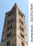 Small photo of Romanesque bell tower of Pomposa Abbey (Abbazia di Pomposa) located in Codigoro, Ferrara. The Pomposa Abbey is one of the most important medieval Abbey in northern Italy.
