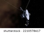 Voyager 1 spacecraft in deep space field. 3D illustration